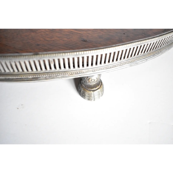 ANTIQUE English Sheffield Silver & Oak Drinks Tray - Picture 6 of 9